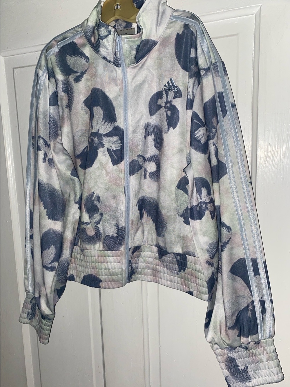 Adidas Girls Floral-Print Track Jacket in Light Blue and Navy XL (16)